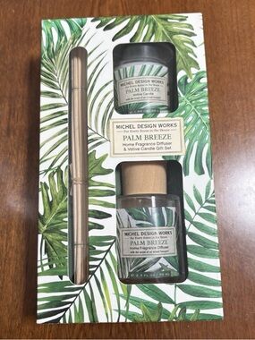 Michele Palm Breeze Home Fragrance Diffuser & Votive Candle Set – Green